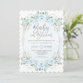 Baby in Bloom Pastel Blue Silver Floral Boy Shower Kaart (Staand voorkant)