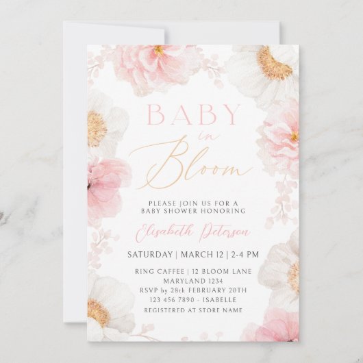 Baby in Bloom Pastel Floral Baby shower Uitnodigin Kaart (Voorkant)