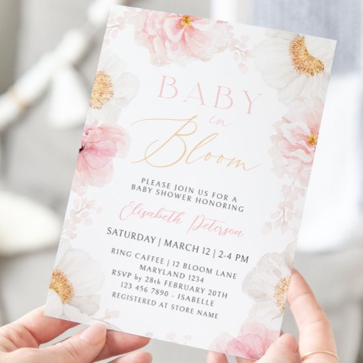 Baby in Bloom Pastel Floral Baby shower Uitnodigin Kaart