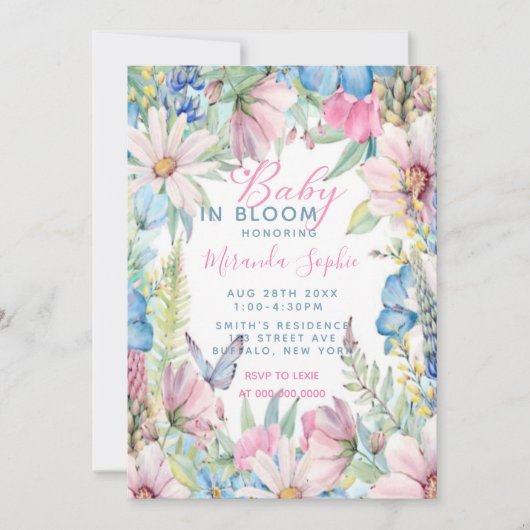 Baby in Bloom Pastel Wildflower Baby shower Kaart (Voorkant)