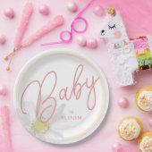 Baby in Bloom Peach White Daisy Theme Papieren Bordje (Feest)