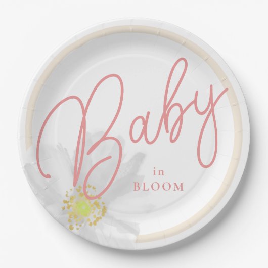 Baby in Bloom Peach White Daisy Theme Papieren Bordje (Voorkant)
