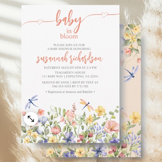 Baby in Bloom Peach Wildflower Baby shower Kaart