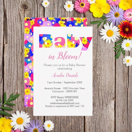 Baby in Bloom Pink Baby shower Invitation Aankondiging