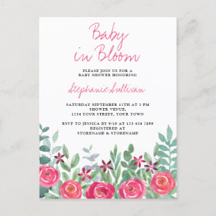 Baby in Bloom Pink Baby shower Invitation Briefkaa Uitnodiging Briefkaart