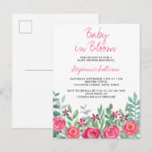 Baby in Bloom Pink Baby shower Invitation Briefkaa Uitnodiging Briefkaart (Voorkant / Achterkant)