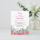 Baby in Bloom Pink Baby shower Invitation Briefkaa Uitnodiging Briefkaart (Staand voorkant)