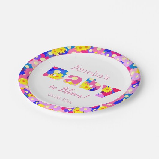 Baby in Bloom Pink Baby shower Papieren Bordje (Gekanteld)