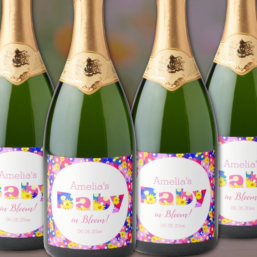 Baby in Bloom Pink Baby shower Sparkling Wijnetiket