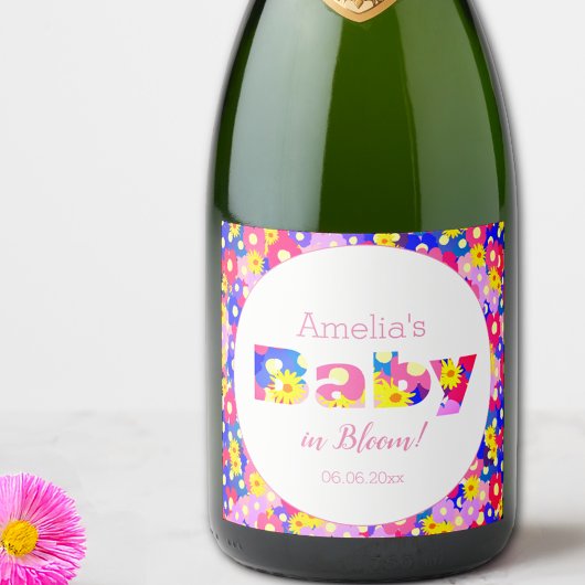 Baby in Bloom Pink Baby shower Sparkling Wijnetiket
