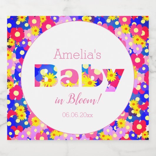 Baby in Bloom Pink Baby shower Sparkling Wijnetiket (Enkel label)
