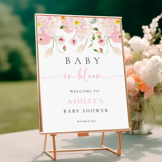 Baby In Bloom Pink Baby Shower Welcome Poster