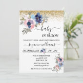 Baby in Bloom Pink Blue Handwrite Gold Confetti Kaart (Staand voorkant)