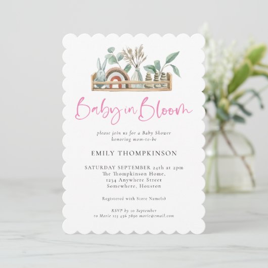 Baby in Bloom Pink Boho Girl Shower Kaart (Staand voorkant)