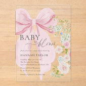 Baby in Bloom Pink Bow Baby shower Acryl Uitnodigingen (Voorkant)