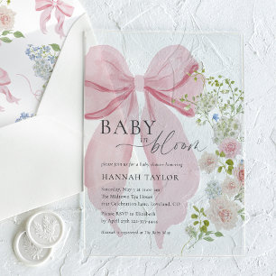 Baby in Bloom Pink Bow Baby shower Acryl Uitnodigingen