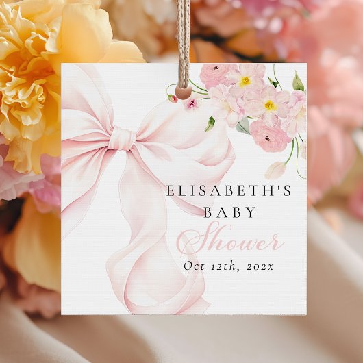 Baby in Bloom Pink Bow Baby Shower Bedankjes Labels