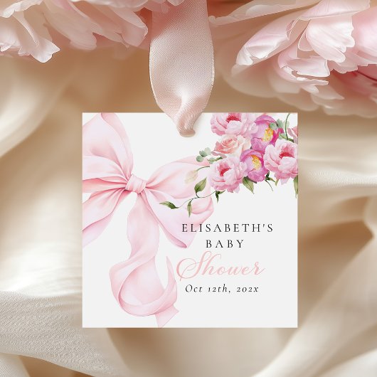 Baby in Bloom Pink Bow Baby Shower Bedankjes Labels