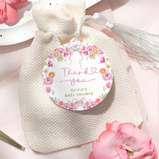 Baby in Bloom Pink Bow Baby shower Bedankt Bedankjes Labels