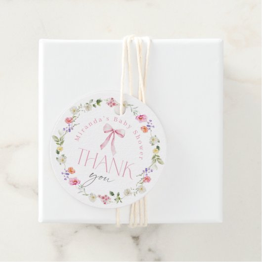 Baby in Bloom Pink Bow Baby shower Bedankt Bedankjes Labels (In situ)