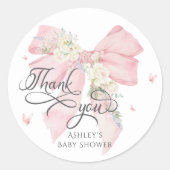 Baby in Bloom Pink Bow Baby shower Bedankt Ronde Sticker (Voorkant)