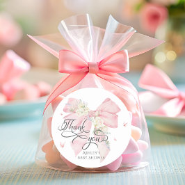 Baby in Bloom Pink Bow Baby shower Bedankt Ronde Sticker