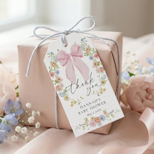 Baby in Bloom Pink Bow Baby Shower Cadeaulabel