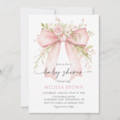 Baby In Bloom Pink Bow Baby Shower Invitation Kaart (Voorkant)