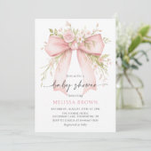 Baby In Bloom Pink Bow Baby Shower Invitation Kaart (Staand voorkant)