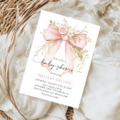 Baby In Bloom Pink Bow Baby Shower Invitation Kaart