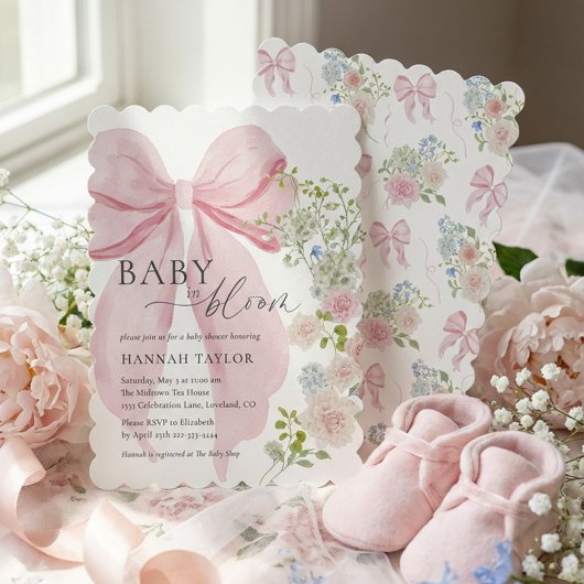 Baby in Bloom Pink Bow Baby Shower Kaart