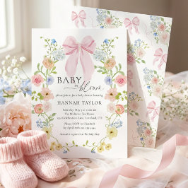 Baby in Bloom Pink Bow Baby Shower Kaart