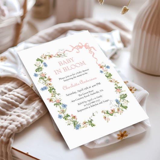 Baby in Bloom Pink Bow Baby shower Kaart