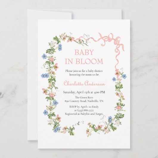 Baby in Bloom Pink Bow Baby shower Kaart (Voorkant)
