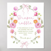 Baby in Bloom Pink Bow Baby shower Luier Raffle Poster (Voorkant)