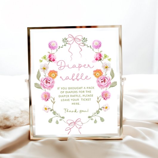 Baby in Bloom Pink Bow Baby shower Luier Raffle Poster