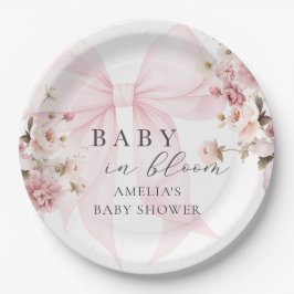 Baby in Bloom Pink Bow Baby Shower Paper Plates Papieren Bordje