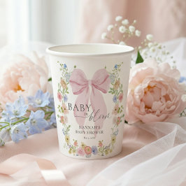 Baby in Bloom Pink Bow Baby Shower Papieren Bekers