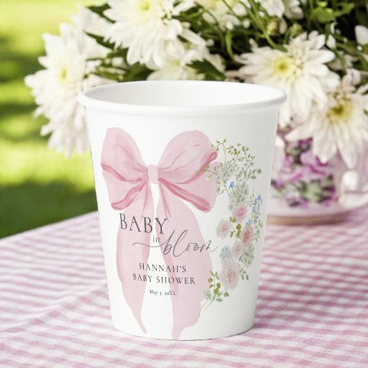 Baby in Bloom Pink Bow Baby shower Papieren Bekers