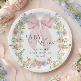 Baby in Bloom Pink Bow Baby Shower Papieren Bordje