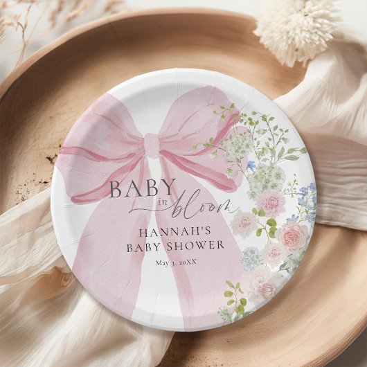 Baby in Bloom Pink Bow Baby shower Papieren Bordje