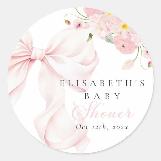 Baby in Bloom Pink Bow Baby shower Ronde Sticker (Voorkant)