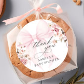 Baby In Bloom Pink Bow Baby Shower Sticker