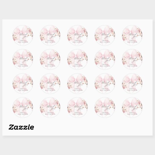 Baby In Bloom Pink Bow Baby Shower Sticker (Vel)