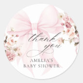 Baby In Bloom Pink Bow Baby Shower Sticker (Voorkant)