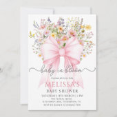 Baby in Bloom Pink Bow Baby shower Uitnodiging (Voorkant)
