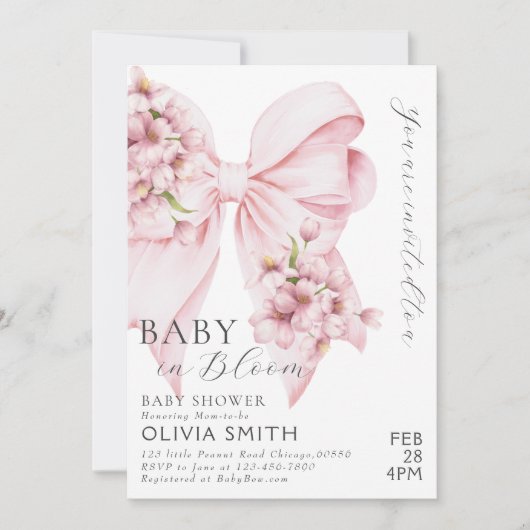 Baby in Bloom Pink Bow Baby shower Uitnodiging (Voorkant)
