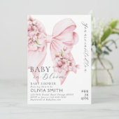 Baby in Bloom Pink Bow Baby shower Uitnodiging (Staand voorkant)