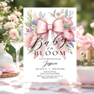 Baby in Bloom Pink Bow Baby shower Uitnodiging