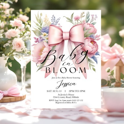 Baby in Bloom Pink Bow Baby shower Uitnodiging
